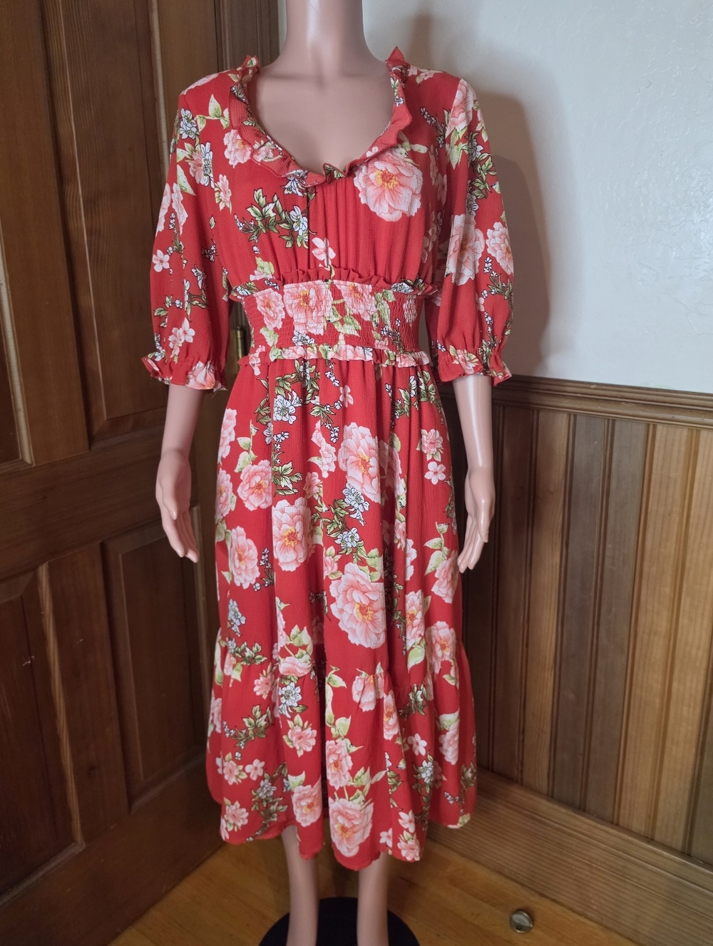 Wayward Fancies eShakti Red Floral Ruffle Dress 1X